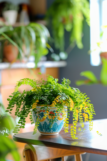 variety of ferns including Boston and Maidenhair for low light indoors